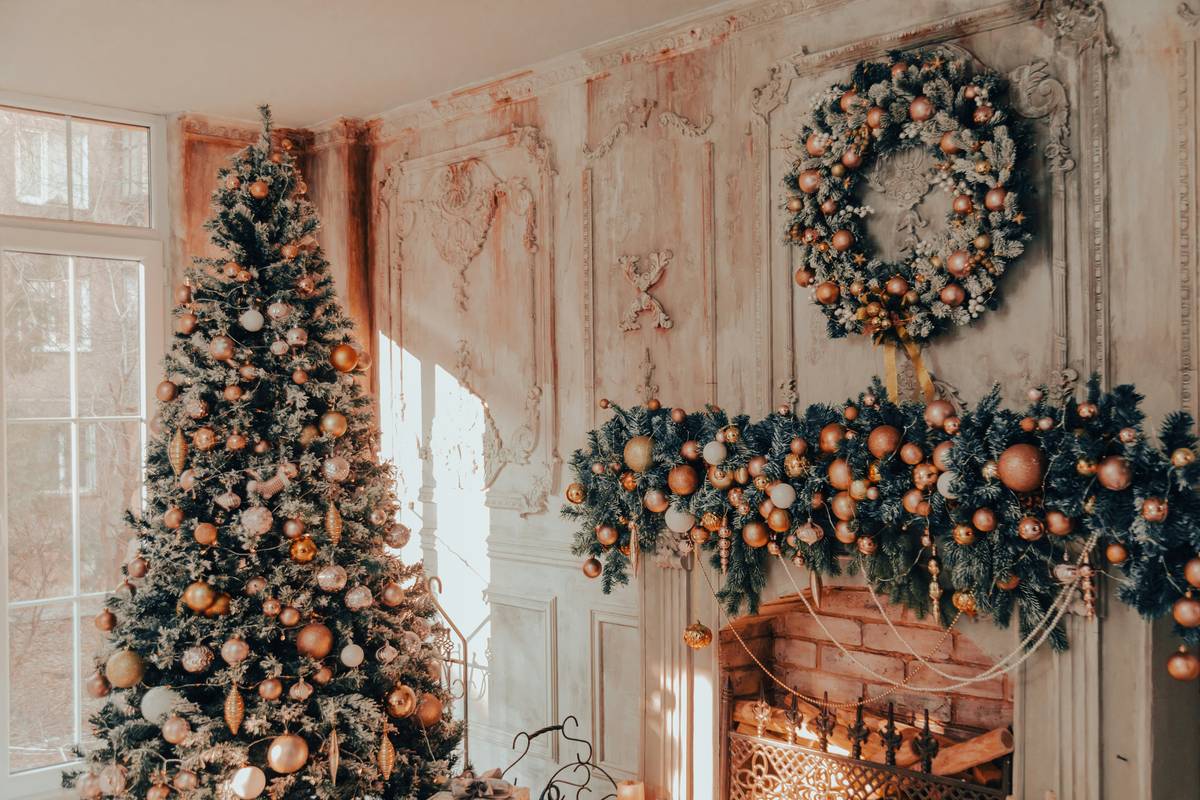 Creative indoor wreaths home decorating on a bedroom door with soft ambient lighting